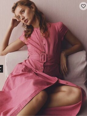BODEN Arabella Linen Blend Dress in Pink Heather belted size 10L NWOT